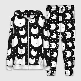 Женский костюм 3D с принтом Love Cats Pattern в Тюмени,  |  | белый | кот | котенок | котэ | котя | котята | кошка | любовь | мимими | паттерн | сердечки | сердце | силуэт | черный | я люблю кошек