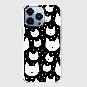 Чехол для iPhone 13 Pro с принтом Love Cats Pattern в Тюмени,  |  | белый | кот | котенок | котэ | котя | котята | кошка | любовь | мимими | паттерн | сердечки | сердце | силуэт | черный | я люблю кошек