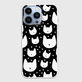 Чехол для iPhone 13 Pro с принтом Love Cats Pattern в Тюмени,  |  | Тематика изображения на принте: белый | кот | котенок | котэ | котя | котята | кошка | любовь | мимими | паттерн | сердечки | сердце | силуэт | черный | я люблю кошек