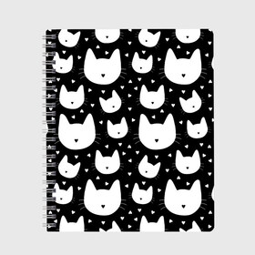 Тетрадь с принтом Love Cats Pattern в Тюмени, 100% бумага | 48 листов, плотность листов — 60 г/м2, плотность картонной обложки — 250 г/м2. Листы скреплены сбоку удобной пружинной спиралью. Уголки страниц и обложки скругленные. Цвет линий — светло-серый
 | Тематика изображения на принте: белый | кот | котенок | котэ | котя | котята | кошка | любовь | мимими | паттерн | сердечки | сердце | силуэт | черный | я люблю кошек