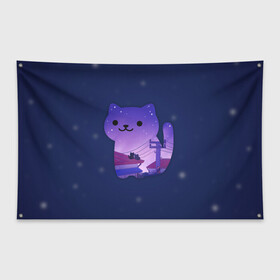 Флаг-баннер с принтом Ночной Котик в Тюмени, 100% полиэстер | размер 67 х 109 см, плотность ткани — 95 г/м2; по краям флага есть четыре люверса для крепления | cat | cats | kitten | kitty | night | pussy | sky | space | star | stars | звезда | звезды | космос | кот | котенок | котик | котики | коты | котята | кошка | кошки | небо | ночное | ночь