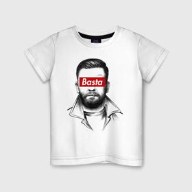Детская футболка хлопок с принтом Basta в Тюмени, 100% хлопок | круглый вырез горловины, полуприлегающий силуэт, длина до линии бедер | gazgolder | баста | газголдер | сансара