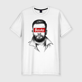Мужская футболка премиум с принтом Basta в Тюмени, 92% хлопок, 8% лайкра | приталенный силуэт, круглый вырез ворота, длина до линии бедра, короткий рукав | gazgolder | баста | газголдер | сансара