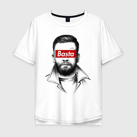 Мужская футболка хлопок Oversize с принтом Basta в Тюмени, 100% хлопок | свободный крой, круглый ворот, “спинка” длиннее передней части | gazgolder | баста | газголдер | сансара