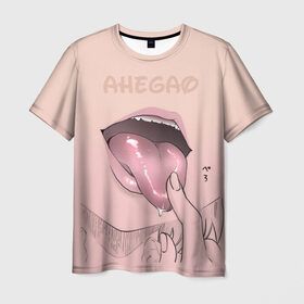 Мужская футболка 3D с принтом Yummy в Тюмени, 100% полиэфир | прямой крой, круглый вырез горловины, длина до линии бедер | ahegao | kawaii | lips | o face | аниме | ахегао
