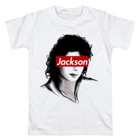 Мужская футболка хлопок с принтом Michael Jackson в Тюмени, 100% хлопок | прямой крой, круглый вырез горловины, длина до линии бедер, слегка спущенное плечо. | Тематика изображения на принте: jackson | michael | джексон | майкл
