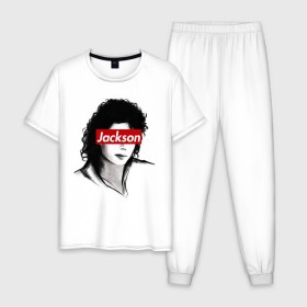 Мужская пижама хлопок с принтом Michael Jackson в Тюмени, 100% хлопок | брюки и футболка прямого кроя, без карманов, на брюках мягкая резинка на поясе и по низу штанин
 | jackson | michael | джексон | майкл