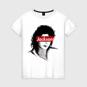 Женская футболка хлопок с принтом Michael Jackson в Тюмени, 100% хлопок | прямой крой, круглый вырез горловины, длина до линии бедер, слегка спущенное плечо | jackson | michael | джексон | майкл