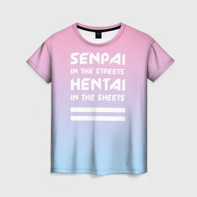 Женская футболка 3D с принтом Senpai in the streets в Тюмени, 100% полиэфир ( синтетическое хлопкоподобное полотно) | прямой крой, круглый вырез горловины, длина до линии бедер | ahegao | kawaii | lips | o face | senpai | аниме | ахегао | семпай | сенпай