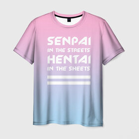 Мужская футболка 3D с принтом Senpai in the streets в Тюмени, 100% полиэфир | прямой крой, круглый вырез горловины, длина до линии бедер | ahegao | kawaii | lips | o face | senpai | аниме | ахегао | семпай | сенпай