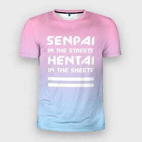 Мужская футболка 3D спортивная с принтом Senpai in the streets в Тюмени, 100% полиэстер с улучшенными характеристиками | приталенный силуэт, круглая горловина, широкие плечи, сужается к линии бедра | ahegao | kawaii | lips | o face | senpai | аниме | ахегао | семпай | сенпай