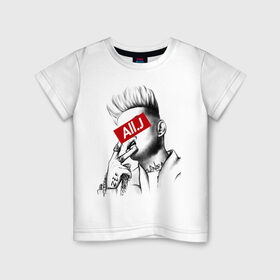 Детская футболка хлопок с принтом All. J в Тюмени, 100% хлопок | круглый вырез горловины, полуприлегающий силуэт, длина до линии бедер | all.j | boy | sayonara | zef | бой | вино | денс | зеф | сайонара | федук | элджей