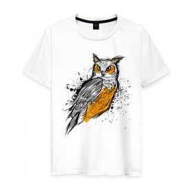 Мужская футболка хлопок с принтом Эскиз филина в Тюмени, 100% хлопок | прямой крой, круглый вырез горловины, длина до линии бедер, слегка спущенное плечо. | карандаш | набросок | птица | рисунок | сова | филин | хищник | эскиз