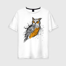 Женская футболка хлопок Oversize с принтом Эскиз филина в Тюмени, 100% хлопок | свободный крой, круглый ворот, спущенный рукав, длина до линии бедер
 | карандаш | набросок | птица | рисунок | сова | филин | хищник | эскиз