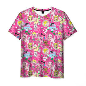 Мужская футболка 3D с принтом Barbie and Tokidoki в Тюмени, 100% полиэфир | прямой крой, круглый вырез горловины, длина до линии бедер | adios | barbie | brilliant | cat | dog | doll | girl | heart | heels | japan | palm | pony | tokidoki | адьос | барби | девушка | иногда | кот | кошка | кукла | пес | пони | собака | япония