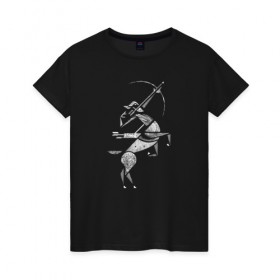 Женская футболка хлопок с принтом Стрелец в Тюмени, 100% хлопок | прямой крой, круглый вырез горловины, длина до линии бедер, слегка спущенное плечо | животные | звезды | знаки зодиака | конь | лук | люди | минимализм | серия | символы | стрелец