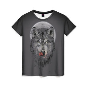Женская футболка 3D с принтом Волк Облизывается в Тюмени, 100% полиэфир ( синтетическое хлопкоподобное полотно) | прямой крой, круглый вырез горловины, длина до линии бедер | forest | grey | moon | werewolf | werewolfs | white | wolf | wolfs | белый | волк | волки | волчата | волченок | волчица | волчицы | лес | луна | оборотень | оборотни | серый | язык