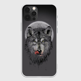 Чехол для iPhone 12 Pro с принтом Волк Облизывается в Тюмени, силикон | область печати: задняя сторона чехла, без боковых панелей | Тематика изображения на принте: forest | grey | moon | werewolf | werewolfs | white | wolf | wolfs | белый | волк | волки | волчата | волченок | волчица | волчицы | лес | луна | оборотень | оборотни | серый | язык