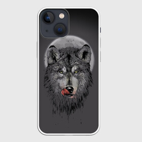 Чехол для iPhone 13 mini с принтом Волк Облизывается в Тюмени,  |  | forest | grey | moon | werewolf | werewolfs | white | wolf | wolfs | белый | волк | волки | волчата | волченок | волчица | волчицы | лес | луна | оборотень | оборотни | серый | язык