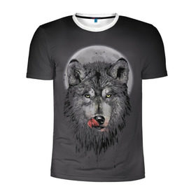Мужская футболка 3D спортивная с принтом Волк Облизывается в Тюмени, 100% полиэстер с улучшенными характеристиками | приталенный силуэт, круглая горловина, широкие плечи, сужается к линии бедра | forest | grey | moon | werewolf | werewolfs | white | wolf | wolfs | белый | волк | волки | волчата | волченок | волчица | волчицы | лес | луна | оборотень | оборотни | серый | язык