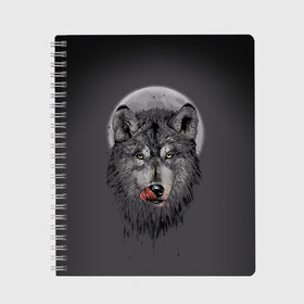 Тетрадь с принтом Волк Облизывается в Тюмени, 100% бумага | 48 листов, плотность листов — 60 г/м2, плотность картонной обложки — 250 г/м2. Листы скреплены сбоку удобной пружинной спиралью. Уголки страниц и обложки скругленные. Цвет линий — светло-серый
 | forest | grey | moon | werewolf | werewolfs | white | wolf | wolfs | белый | волк | волки | волчата | волченок | волчица | волчицы | лес | луна | оборотень | оборотни | серый | язык