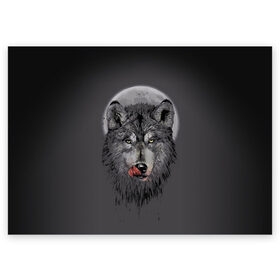 Поздравительная открытка с принтом Волк Облизывается в Тюмени, 100% бумага | плотность бумаги 280 г/м2, матовая, на обратной стороне линовка и место для марки
 | forest | grey | moon | werewolf | werewolfs | white | wolf | wolfs | белый | волк | волки | волчата | волченок | волчица | волчицы | лес | луна | оборотень | оборотни | серый | язык