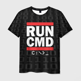 Мужская футболка 3D с принтом RUN CMD в Тюмени, 100% полиэфир | прямой крой, круглый вырез горловины, длина до линии бедер | admin | administrator | calm | cmd | code | coder | coding | dmc | engineer | job | keep | programmer | run | администратор | айти | инженер | код | кодинг | программа | программист | профессия | сисадмин