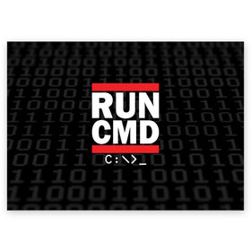 Поздравительная открытка с принтом RUN CMD в Тюмени, 100% бумага | плотность бумаги 280 г/м2, матовая, на обратной стороне линовка и место для марки
 | Тематика изображения на принте: admin | administrator | calm | cmd | code | coder | coding | dmc | engineer | job | keep | programmer | run | администратор | айти | инженер | код | кодинг | программа | программист | профессия | сисадмин