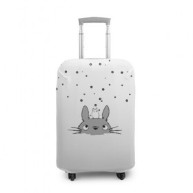 Чехол для чемодана 3D с принтом Totoro The Rain в Тюмени, 86% полиэфир, 14% спандекс | двустороннее нанесение принта, прорези для ручек и колес | аниме | дождь | тоторо