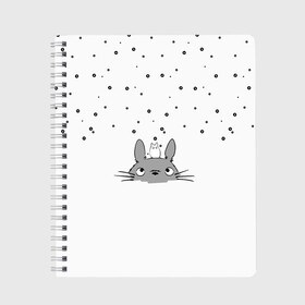 Тетрадь с принтом Totoro The Rain в Тюмени, 100% бумага | 48 листов, плотность листов — 60 г/м2, плотность картонной обложки — 250 г/м2. Листы скреплены сбоку удобной пружинной спиралью. Уголки страниц и обложки скругленные. Цвет линий — светло-серый
 | аниме | дождь | тоторо