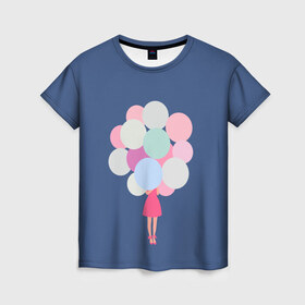 Женская футболка 3D с принтом Девочка с шариками в Тюмени, 100% полиэфир ( синтетическое хлопкоподобное полотно) | прямой крой, круглый вырез горловины, длина до линии бедер | девочка | девочка с шариками | день рождения | шарики
