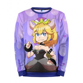 Мужской свитшот 3D с принтом Bowsette в Тюмени, 100% полиэстер с мягким внутренним слоем | круглый вырез горловины, мягкая резинка на манжетах и поясе, свободная посадка по фигуре | 