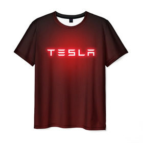 Мужская футболка 3D с принтом TESLA в Тюмени, 100% полиэфир | прямой крой, круглый вырез горловины, длина до линии бедер | brand | car | elon mask | tesla | авто | бренд | илон | илон маск | маск | машина | тесла | электрокар