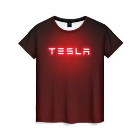 Женская футболка 3D с принтом TESLA в Тюмени, 100% полиэфир ( синтетическое хлопкоподобное полотно) | прямой крой, круглый вырез горловины, длина до линии бедер | brand | car | elon mask | tesla | авто | бренд | илон | илон маск | маск | машина | тесла | электрокар