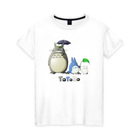 Женская футболка хлопок с принтом Totoro в Тюмени, 100% хлопок | прямой крой, круглый вырез горловины, длина до линии бедер, слегка спущенное плечо | anime | totoro | анимэ | тоторо | черные чернушки