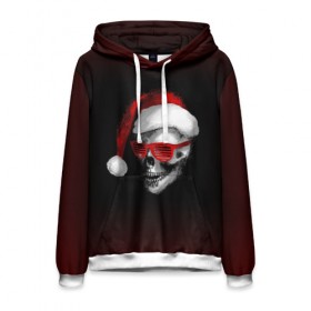 Мужская толстовка 3D с принтом Santa Skull в Тюмени, 100% полиэстер | двухслойный капюшон со шнурком для регулировки, мягкие манжеты на рукавах и по низу толстовки, спереди карман-кенгуру с мягким внутренним слоем. | Тематика изображения на принте: 