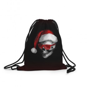 Рюкзак-мешок 3D с принтом Santa Skull в Тюмени, 100% полиэстер | плотность ткани — 200 г/м2, размер — 35 х 45 см; лямки — толстые шнурки, застежка на шнуровке, без карманов и подкладки | 