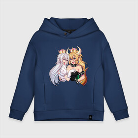 Детское худи Oversize хлопок с принтом Bowsette and Booette в Тюмени, френч-терри — 70% хлопок, 30% полиэстер. Мягкий теплый начес внутри —100% хлопок | боковые карманы, эластичные манжеты и нижняя кромка, капюшон на магнитной кнопке | booette | bowser | bowsette | bros | luigi | mario | nintendo | super | боузер | боузетта | купа | луиджи | марио | супер