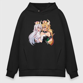 Мужское худи Oversize хлопок с принтом Bowsette and Booette в Тюмени, френч-терри — 70% хлопок, 30% полиэстер. Мягкий теплый начес внутри —100% хлопок | боковые карманы, эластичные манжеты и нижняя кромка, капюшон на магнитной кнопке | booette | bowser | bowsette | bros | luigi | mario | nintendo | super | боузер | боузетта | купа | луиджи | марио | супер