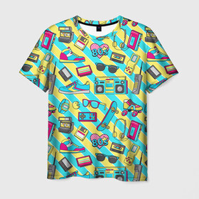Мужская футболка 3D с принтом 80-е в Тюмени, 100% полиэфир | прямой крой, круглый вырез горловины, длина до линии бедер | восьмидесятые | денди | кассета | магнитофон | очки | пейджер | приставка | ретро | ссср