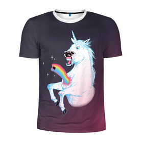 Мужская футболка 3D спортивная с принтом Чужой Единорог в Тюмени, 100% полиэстер с улучшенными характеристиками | приталенный силуэт, круглая горловина, широкие плечи, сужается к линии бедра | Тематика изображения на принте: alien | corn | horse | magic | movie | predator | rainbow | unicorn | unicorns | волшебство | единорог | единороги | животное | лошадка | лошадь | магия | пони | радуга | рог | рога | сказка | фильм | хищник | чужой