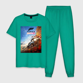 Мужская пижама хлопок с принтом Forza Horizon 4 в Тюмени, 100% хлопок | брюки и футболка прямого кроя, без карманов, на брюках мягкая резинка на поясе и по низу штанин
 | auto | car | forza | game | horizon | mclaren | motorsport | race | авто | гонки | игра | машина