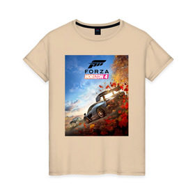 Женская футболка хлопок с принтом Forza Horizon 4 в Тюмени, 100% хлопок | прямой крой, круглый вырез горловины, длина до линии бедер, слегка спущенное плечо | auto | car | forza | game | horizon | mclaren | motorsport | race | авто | гонки | игра | машина