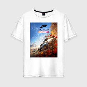 Женская футболка хлопок Oversize с принтом Forza Horizon 4 в Тюмени, 100% хлопок | свободный крой, круглый ворот, спущенный рукав, длина до линии бедер
 | auto | car | forza | game | horizon | mclaren | motorsport | race | авто | гонки | игра | машина