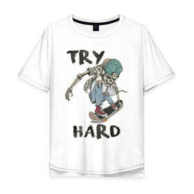 Мужская футболка хлопок Oversize с принтом Скелет на скейте в Тюмени, 100% хлопок | свободный крой, круглый ворот, “спинка” длиннее передней части | 