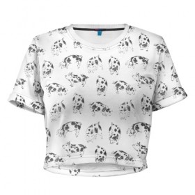 Женская футболка 3D укороченная с принтом Поросята в Тюмени, 100% полиэстер | круглая горловина, длина футболки до линии талии, рукава с отворотами | 2019 | год | праздник | свинья