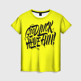 Женская футболка 3D с принтом GL HF в Тюмени, 100% полиэфир ( синтетическое хлопкоподобное полотно) | прямой крой, круглый вырез горловины, длина до линии бедер | counter | dota | gg | gl hf | good luck | have fun | гг | гл хф | дота | контра
