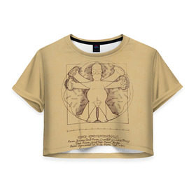 Женская футболка 3D укороченная с принтом Гомер Да Винчи в Тюмени, 100% полиэстер | круглая горловина, длина футболки до линии талии, рукава с отворотами | homer | jay | simpson | бублик | витрувианский | джей | плюшка | пончик | пульт | симпсон | хот дог | человек