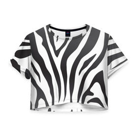 Женская футболка Cropp-top с принтом Зебра принт в Тюмени, 100% полиэстер | круглая горловина, длина футболки до линии талии, рукава с отворотами | абстракция | африка | белый | зебра | парнокопытное | принт | сафари | чб | черный