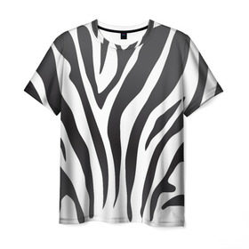 Мужская футболка 3D с принтом Зебра принт в Тюмени, 100% полиэфир | прямой крой, круглый вырез горловины, длина до линии бедер | Тематика изображения на принте: абстракция | африка | белый | зебра | парнокопытное | принт | сафари | чб | черный